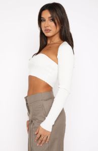 Forgetting You Ribbed Knit Long Sleeve Crop White sold by White Fox Boutique
