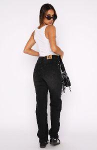 Let's Relax High Rise Slim Leg Jeans Black Acid Wash sold by White Fox Boutique