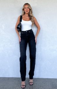 Let's Relax High Rise Slim Leg Jeans Black Acid Wash sold by White Fox Boutique