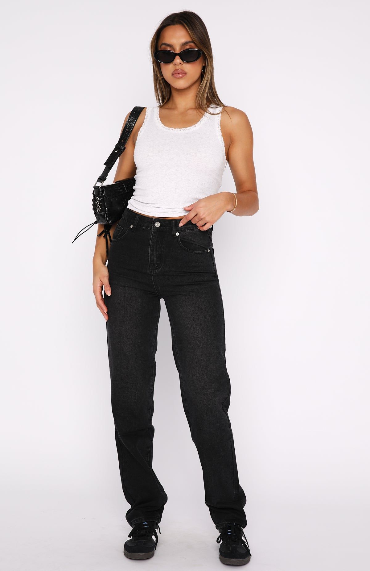 Let's Relax High Rise Slim Leg Jeans Black Acid Wash sold by White Fox Boutique product image thumbnail 2