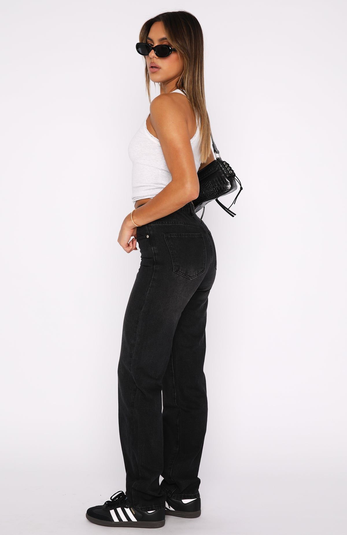 Let's Relax High Rise Slim Leg Jeans Black Acid Wash sold by White Fox Boutique product image thumbnail 3