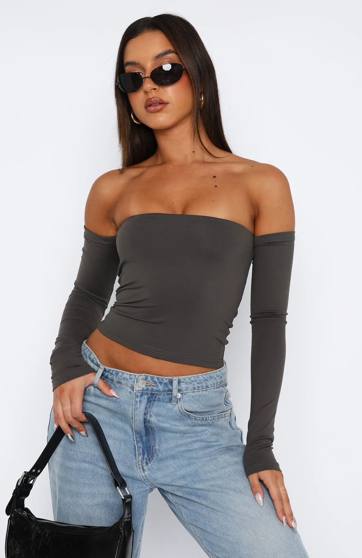 No Wrong Moves Long Sleeve Crop Charcoal sold by White Fox Boutique product image thumbnail 2