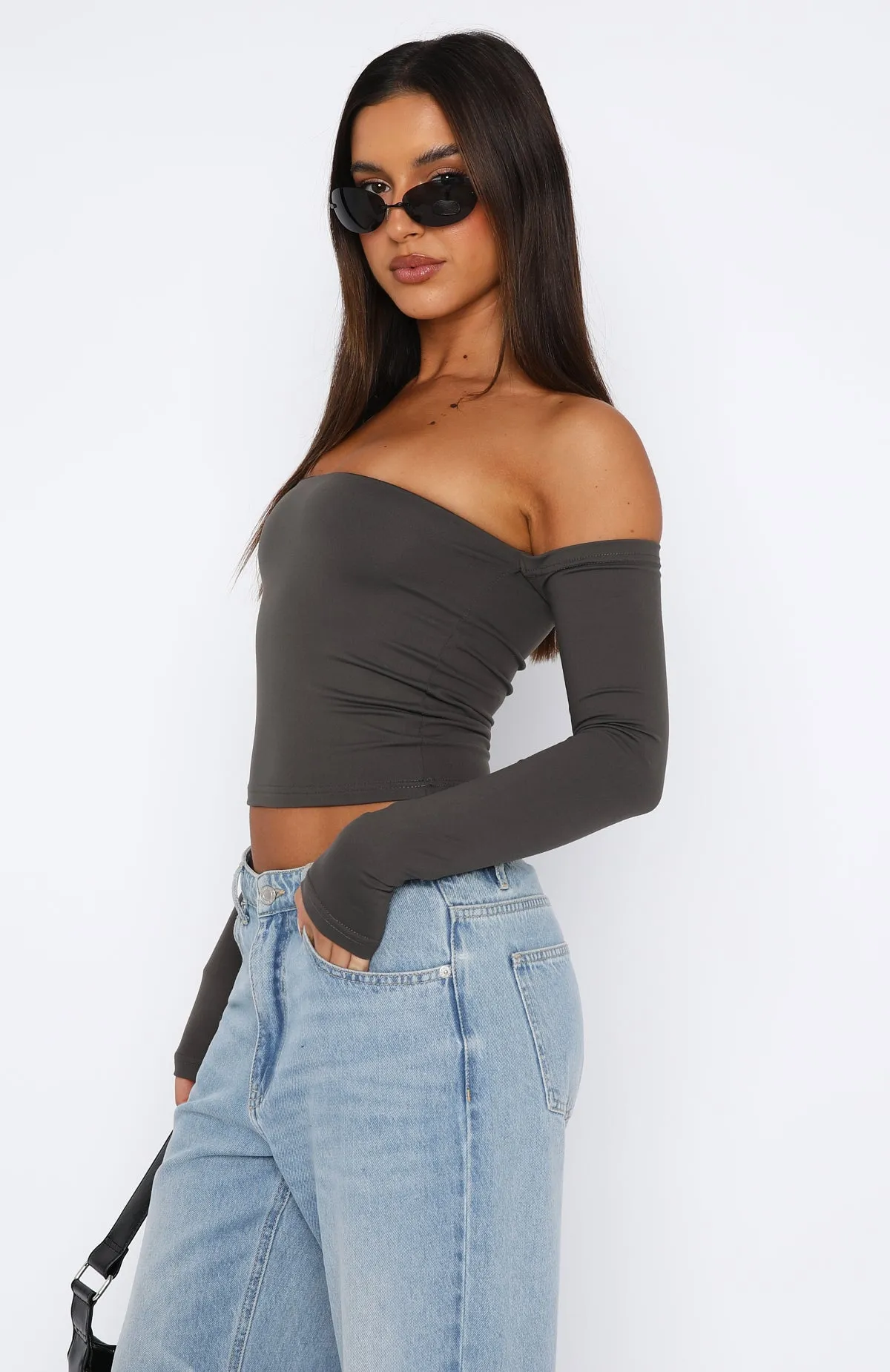 No Wrong Moves Long Sleeve Crop Charcoal sold by White Fox Boutique product image thumbnail 3