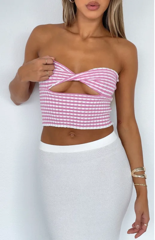 Time After Time Strapless Crop Pink & White sold by White Fox Boutique