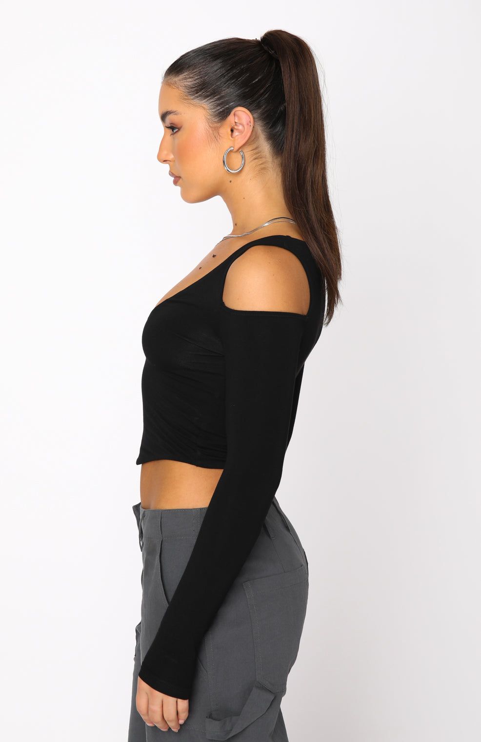 On Time Long Sleeve Crop Black sold by White Fox Boutique product image thumbnail 3