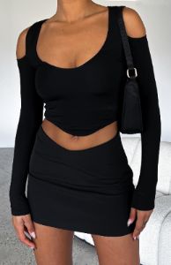 On Time Long Sleeve Crop Black sold by White Fox Boutique