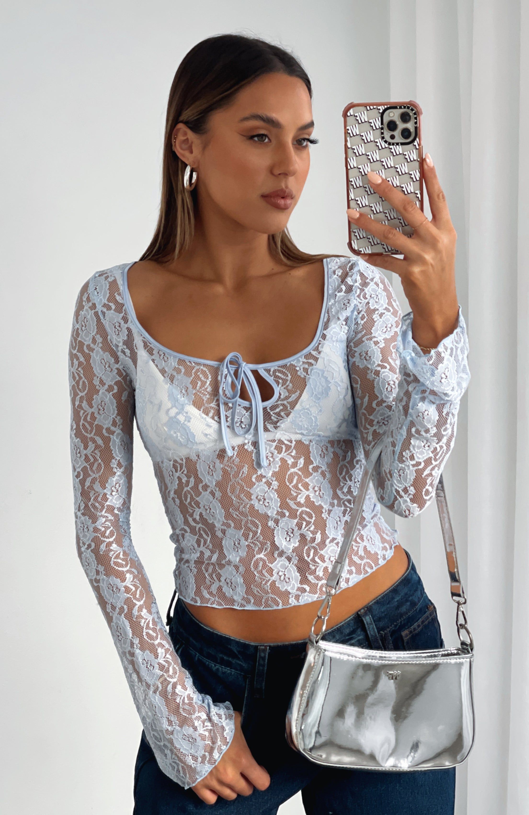 Take Command Long Sleeve Lace Top Baby Blue | Parallel