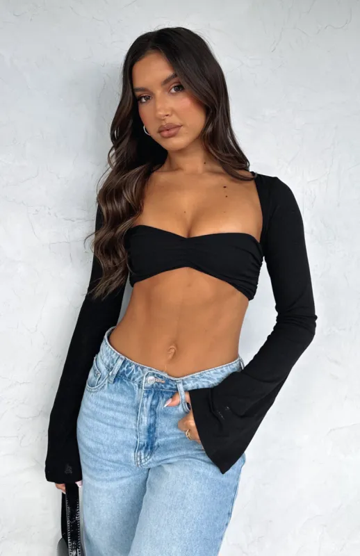 What About Me Long Sleeve Crop Black sold by White Fox Boutique