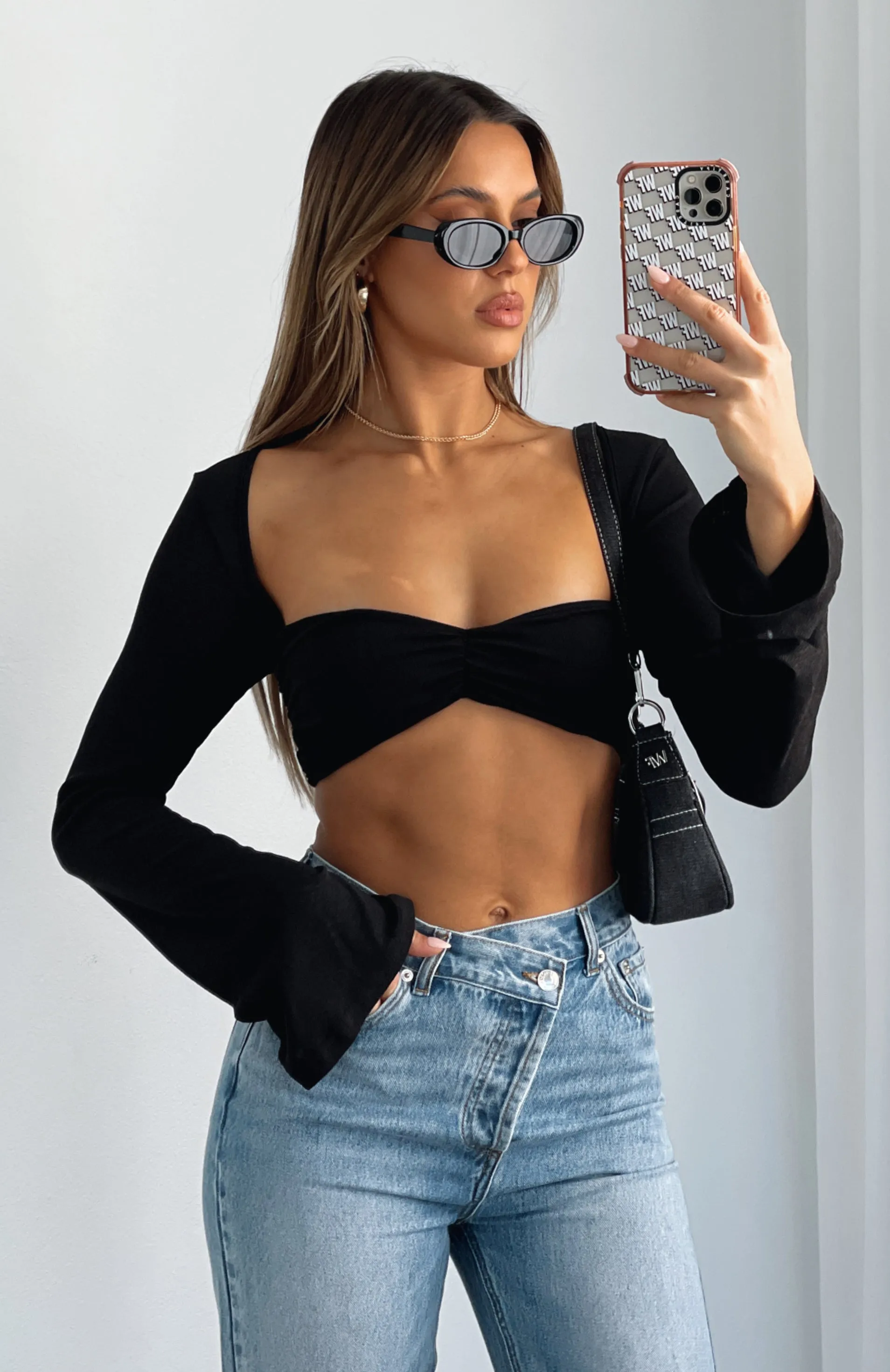 What About Me Long Sleeve Crop Black sold by White Fox Boutique product image thumbnail 5