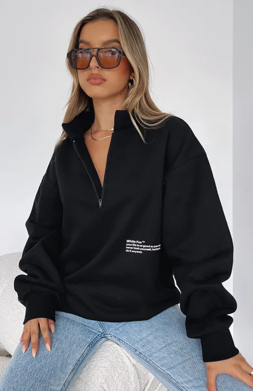 Caught Up With You Zip Front Sweater Black sold by White Fox Boutique