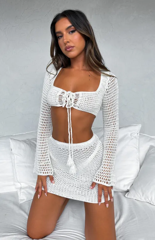Give Me Something Crochet Mini Skirt Off White sold by White Fox Boutique
