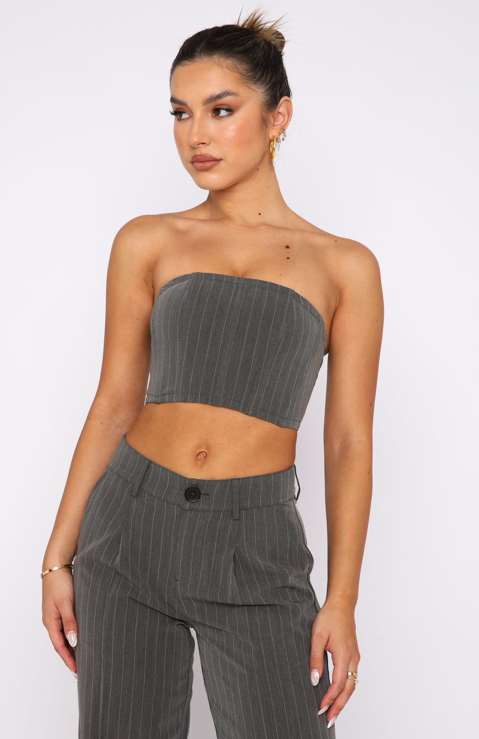 Catch The Trend Bustier Grey Stripe sold by White Fox Boutique product image thumbnail 2