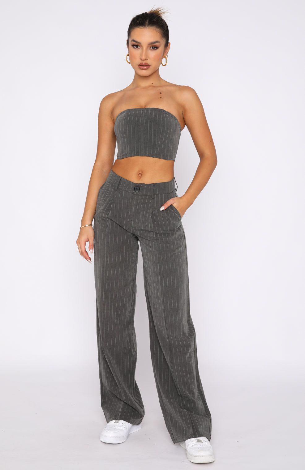 Catch The Trend Bustier Grey Stripe sold by White Fox Boutique product image thumbnail 5