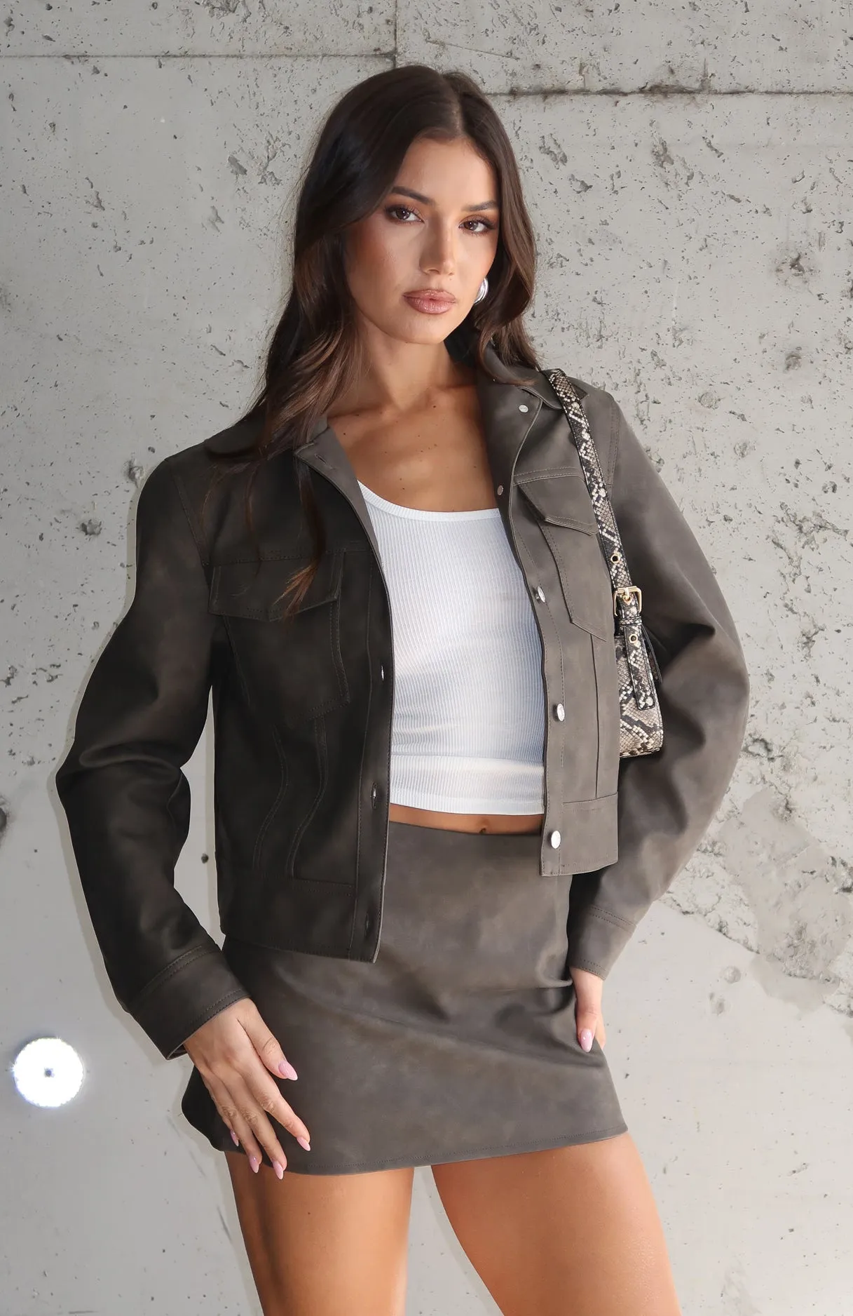 Hold Tight PU Jacket Dark Chocolate sold by White Fox Boutique