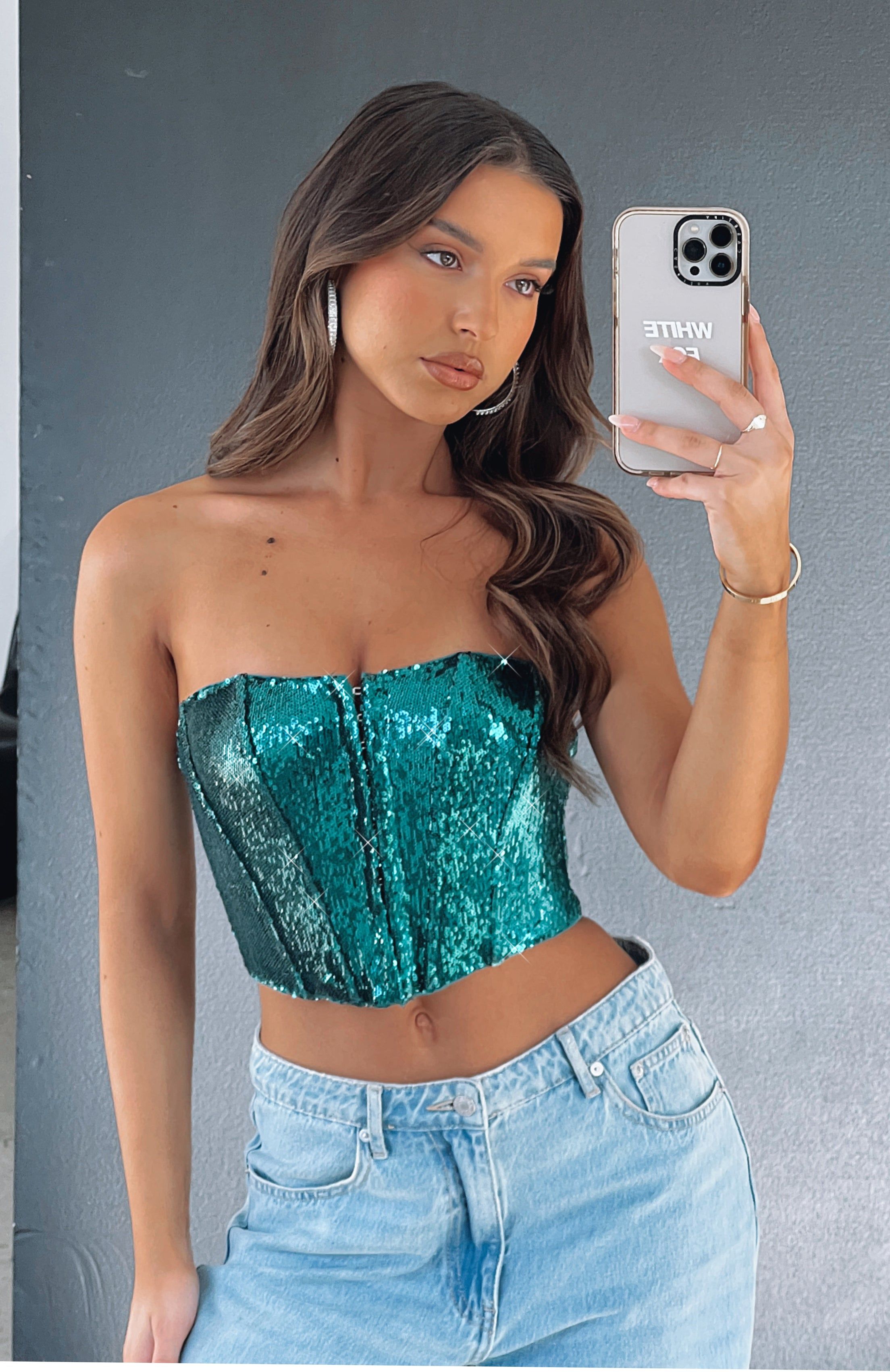 Guest List Sequin Bustier Emerald Green sold by White Fox Boutique