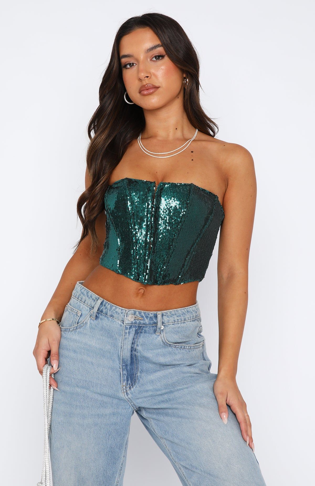 Guest List Sequin Bustier Emerald Green sold by White Fox Boutique product image thumbnail 2