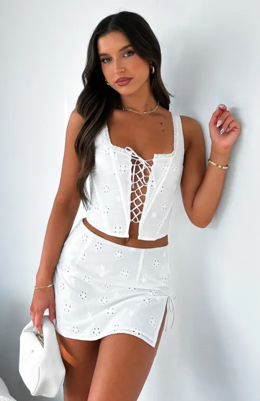 Tell Me Why Mini Skirt White sold by White Fox Boutique