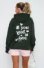 All You Need Is Love Hoodie Forest Green sold by White Fox Boutique