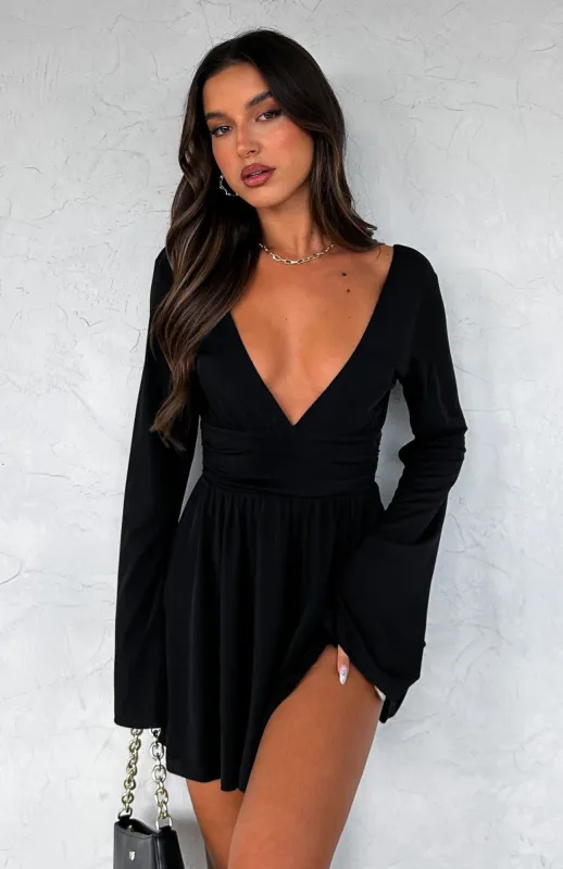 Hard To Fall Long Sleeve Mini Dress Black sold by White Fox Boutique