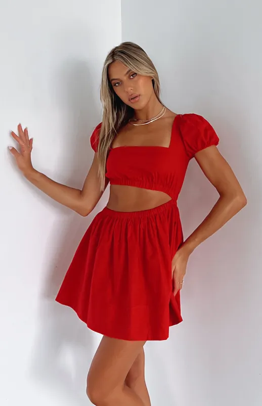 Long Lunch Linen Mini Dress Red sold by White Fox Boutique