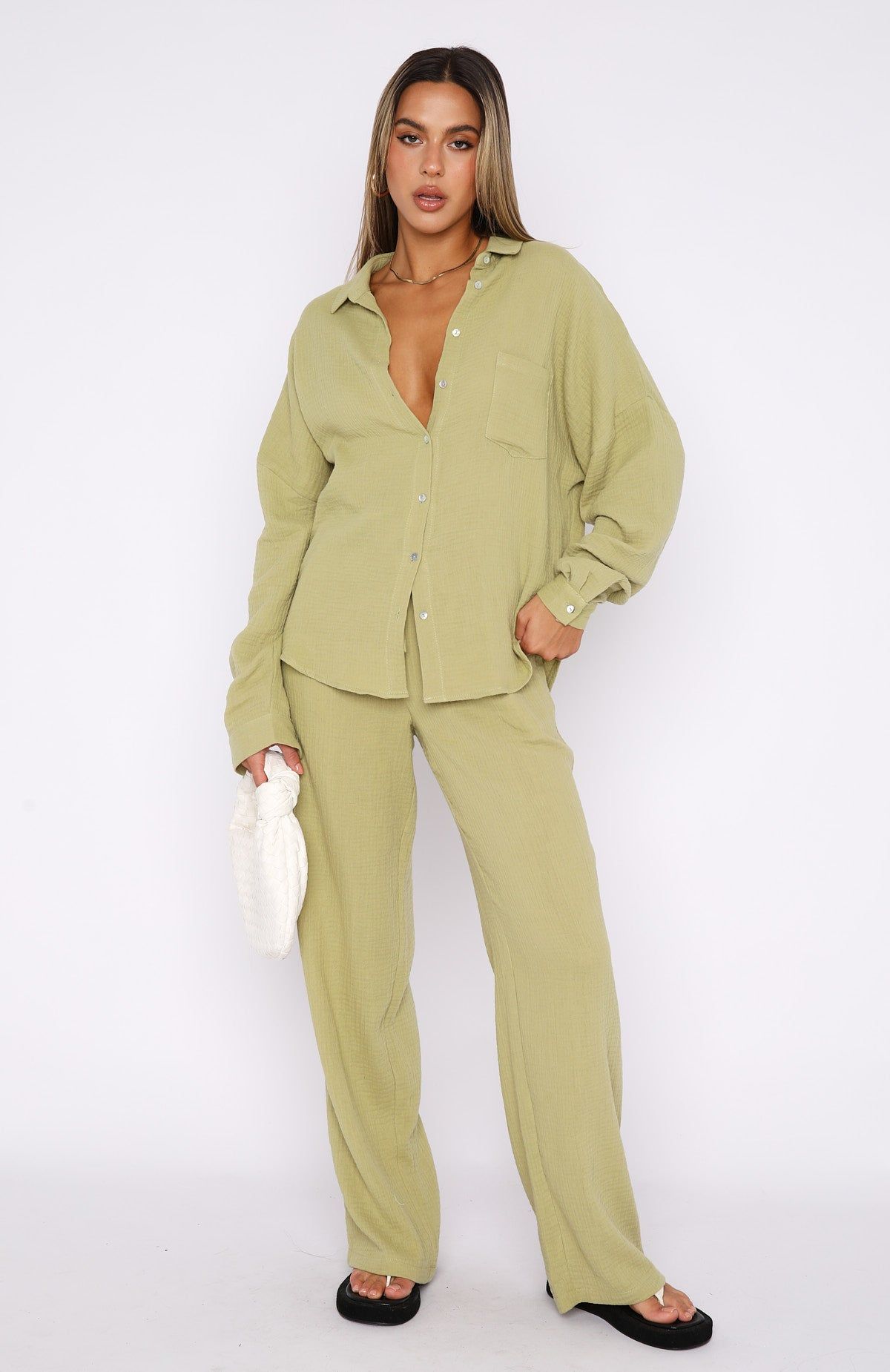 Golden Moment Pants Matcha sold by White Fox Boutique product image thumbnail 5