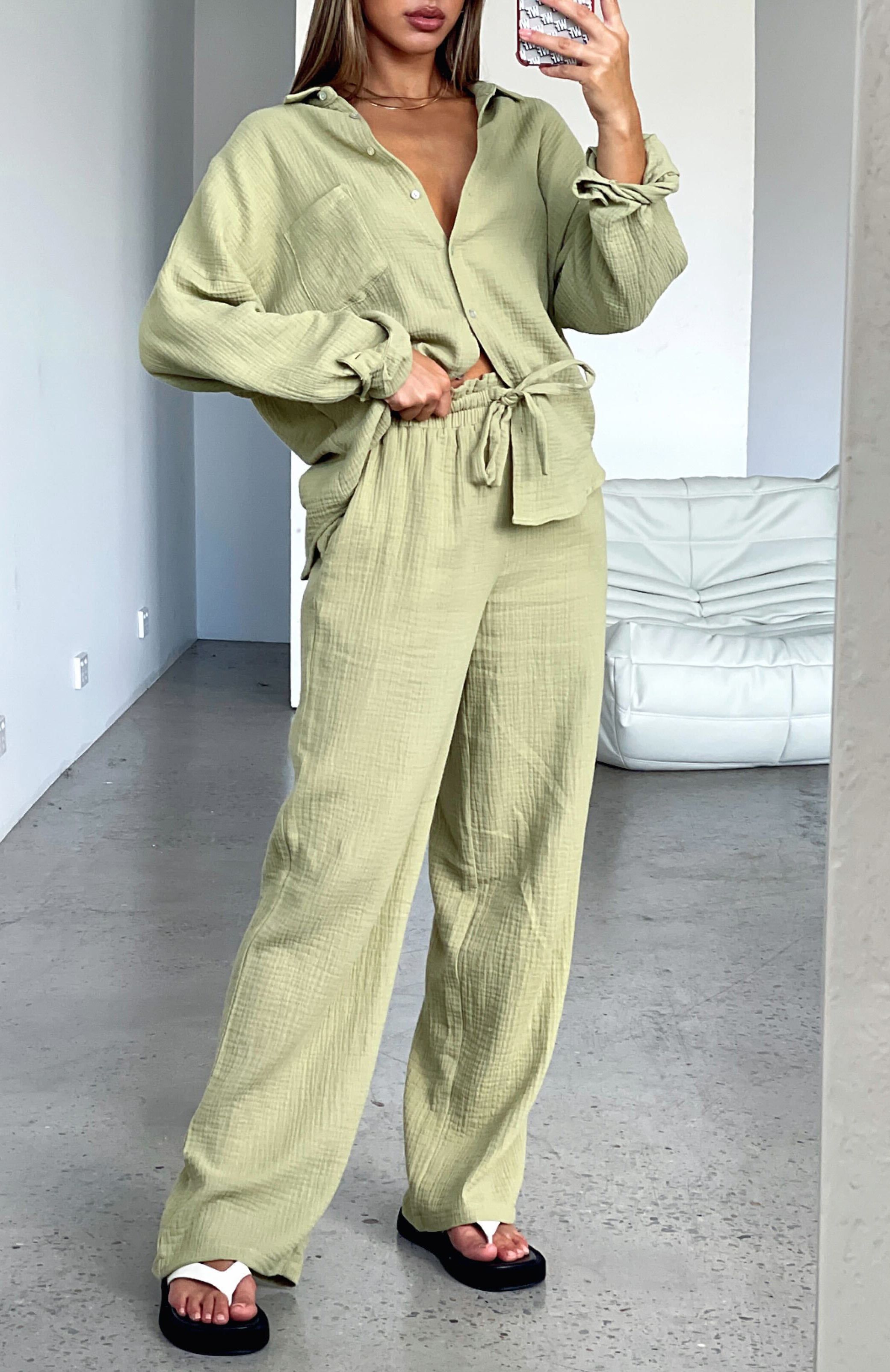 Golden Moment Pants Matcha sold by White Fox Boutique