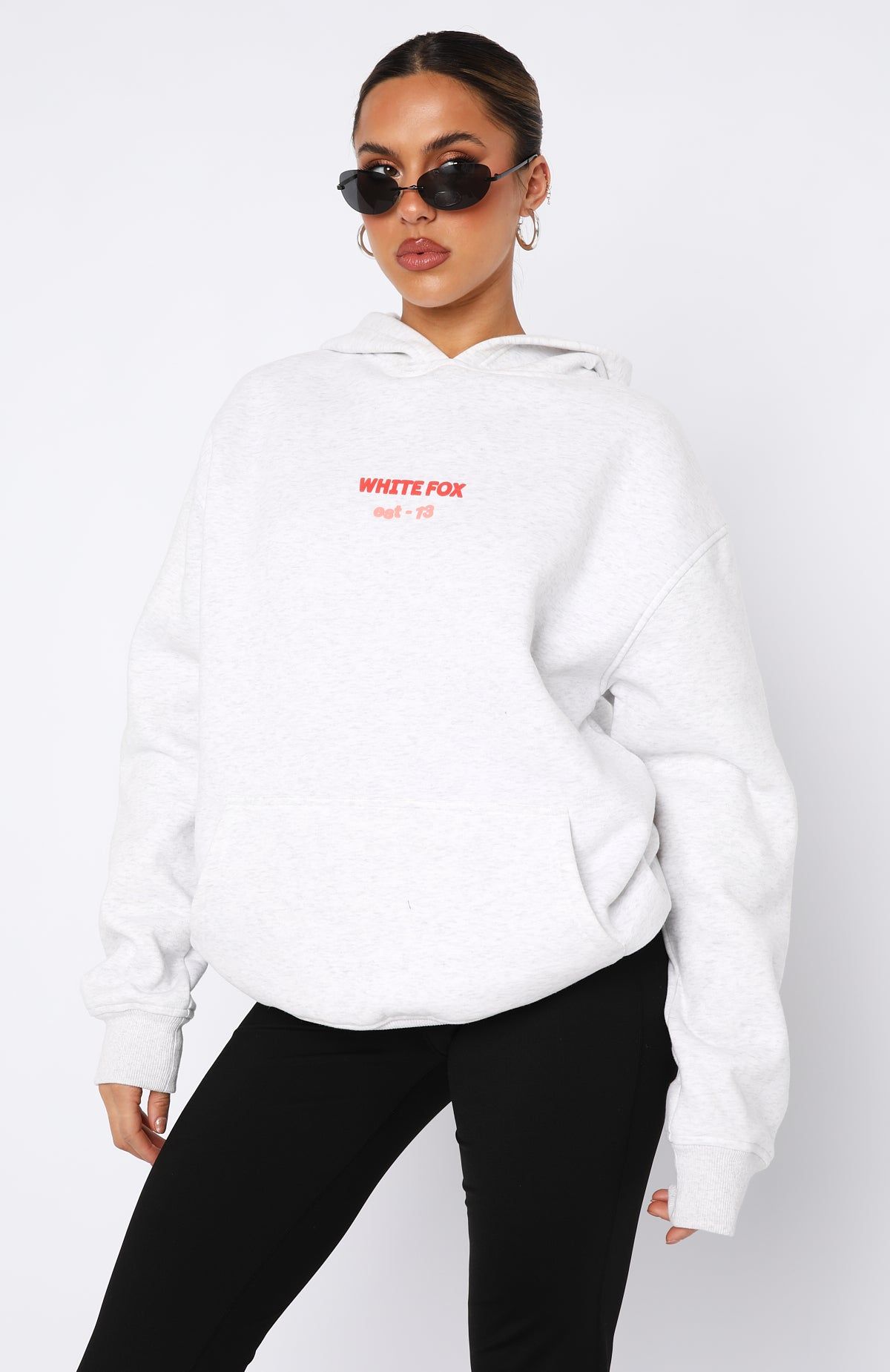 We're Out Here Oversized Hoodie Grey Marle sold by White Fox Boutique product image thumbnail 2