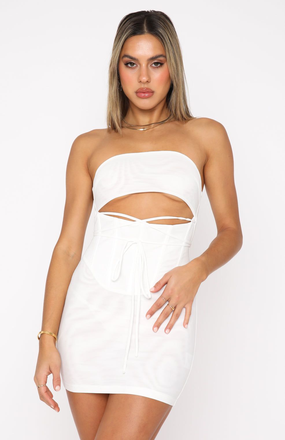 Special Delivery Mesh Mini Dress White sold by White Fox Boutique product image thumbnail 2