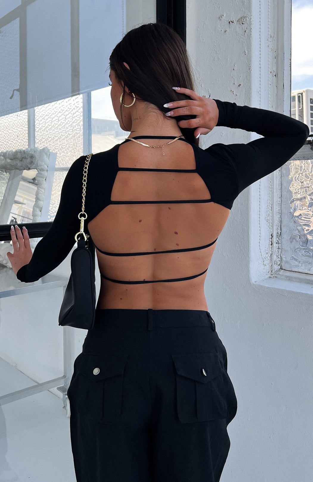 Sort It Out Long Sleeve Crop Black sold by White Fox Boutique