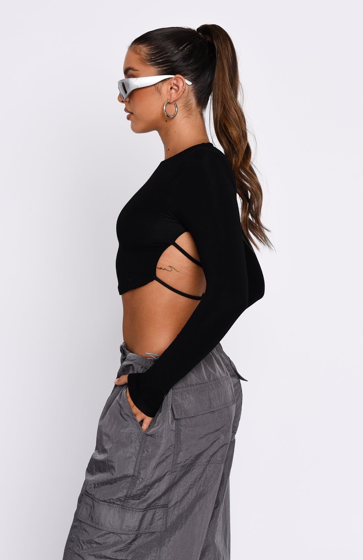 Sort It Out Long Sleeve Crop Black sold by White Fox Boutique product image thumbnail 3