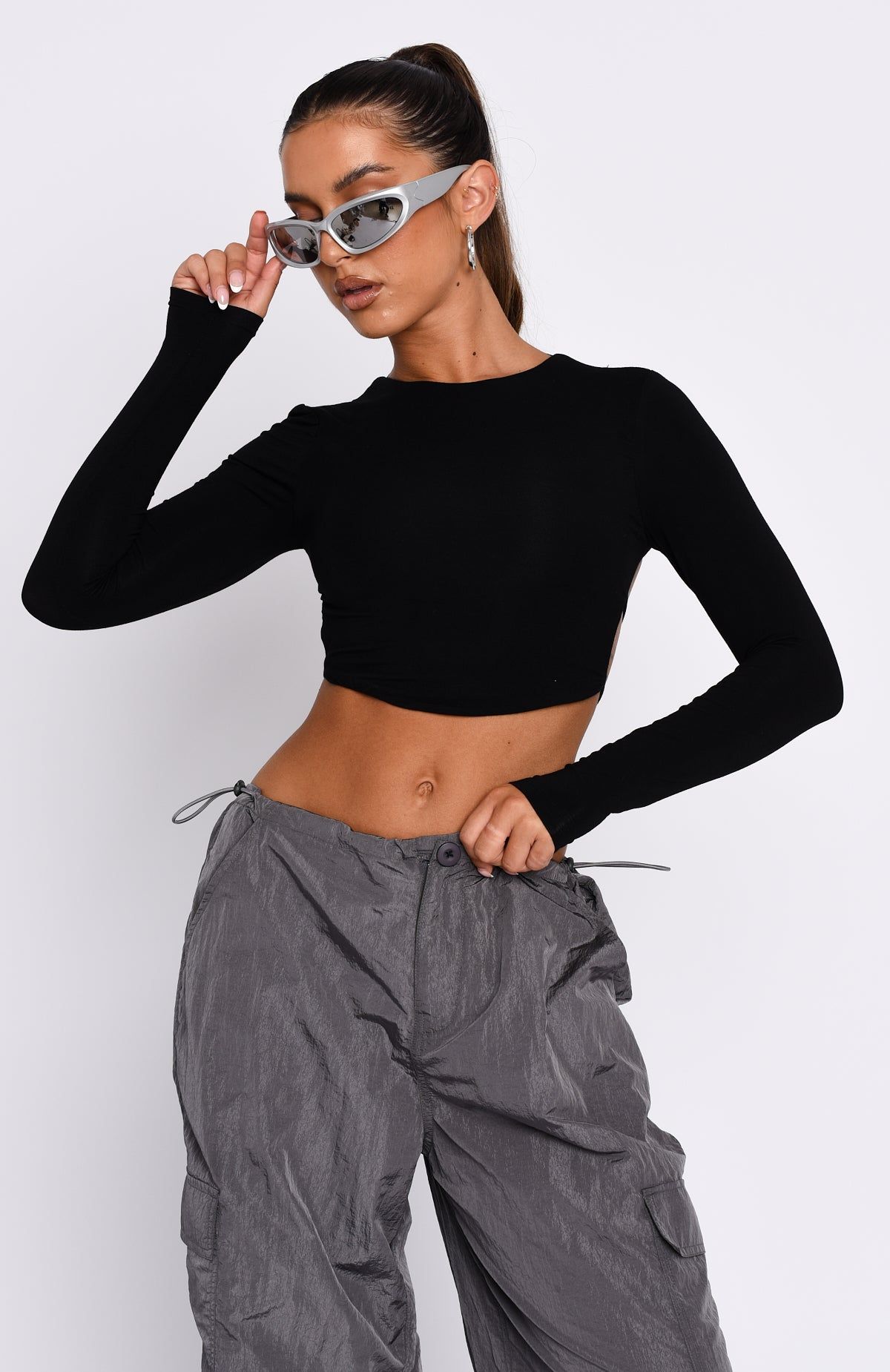 Sort It Out Long Sleeve Crop Black sold by White Fox Boutique product image thumbnail 2