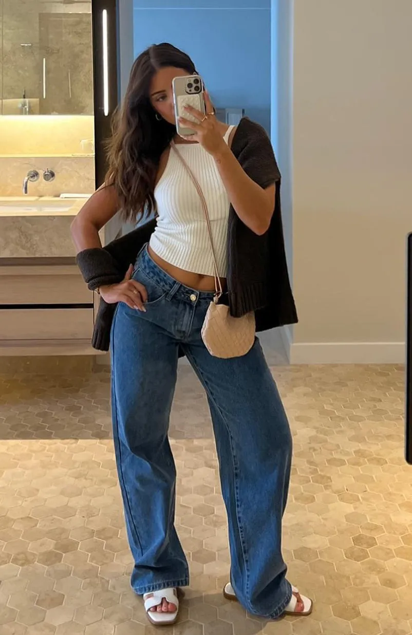 Bring The Style Low Rise Wide Leg Jeans Admiral Blue sold by White Fox Boutique product image thumbnail 5