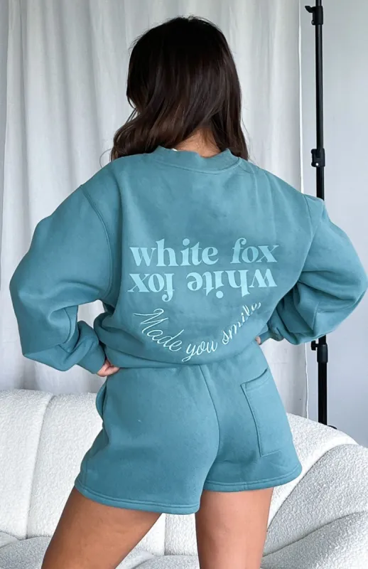 Made You Smile Oversized Sweater Teal made by White Fox Boutique
