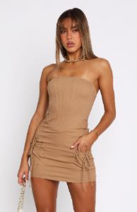 Fallen Angel Mini Dress Beige sold by White Fox Boutique