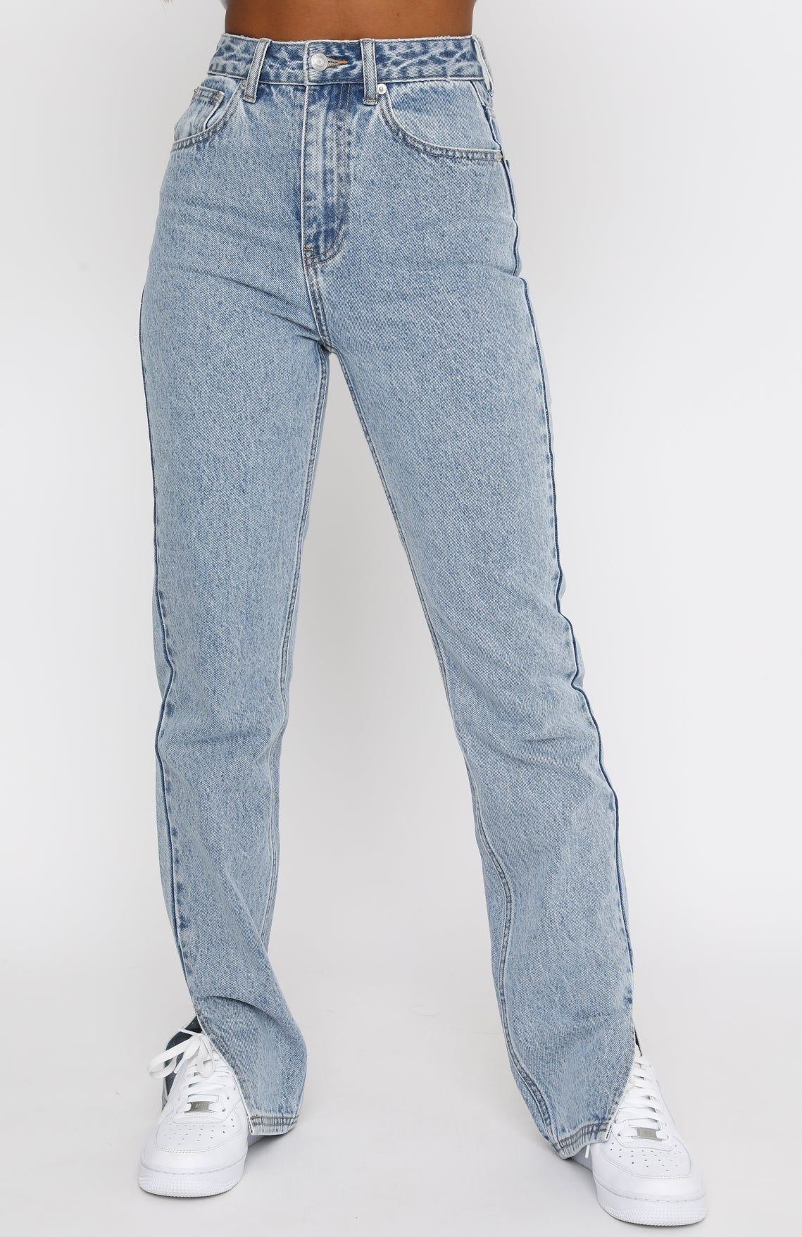 Be Cool High Rise Straight Leg Denim Jeans Washed Blue sold by White Fox Boutique product image thumbnail 2