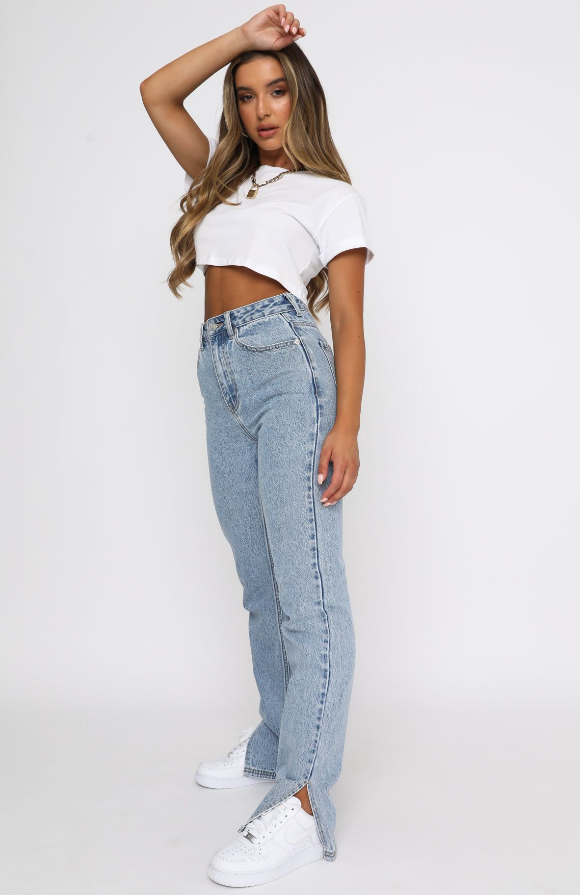 Be Cool High Rise Straight Leg Denim Jeans Washed Blue sold by White Fox Boutique product image thumbnail 5