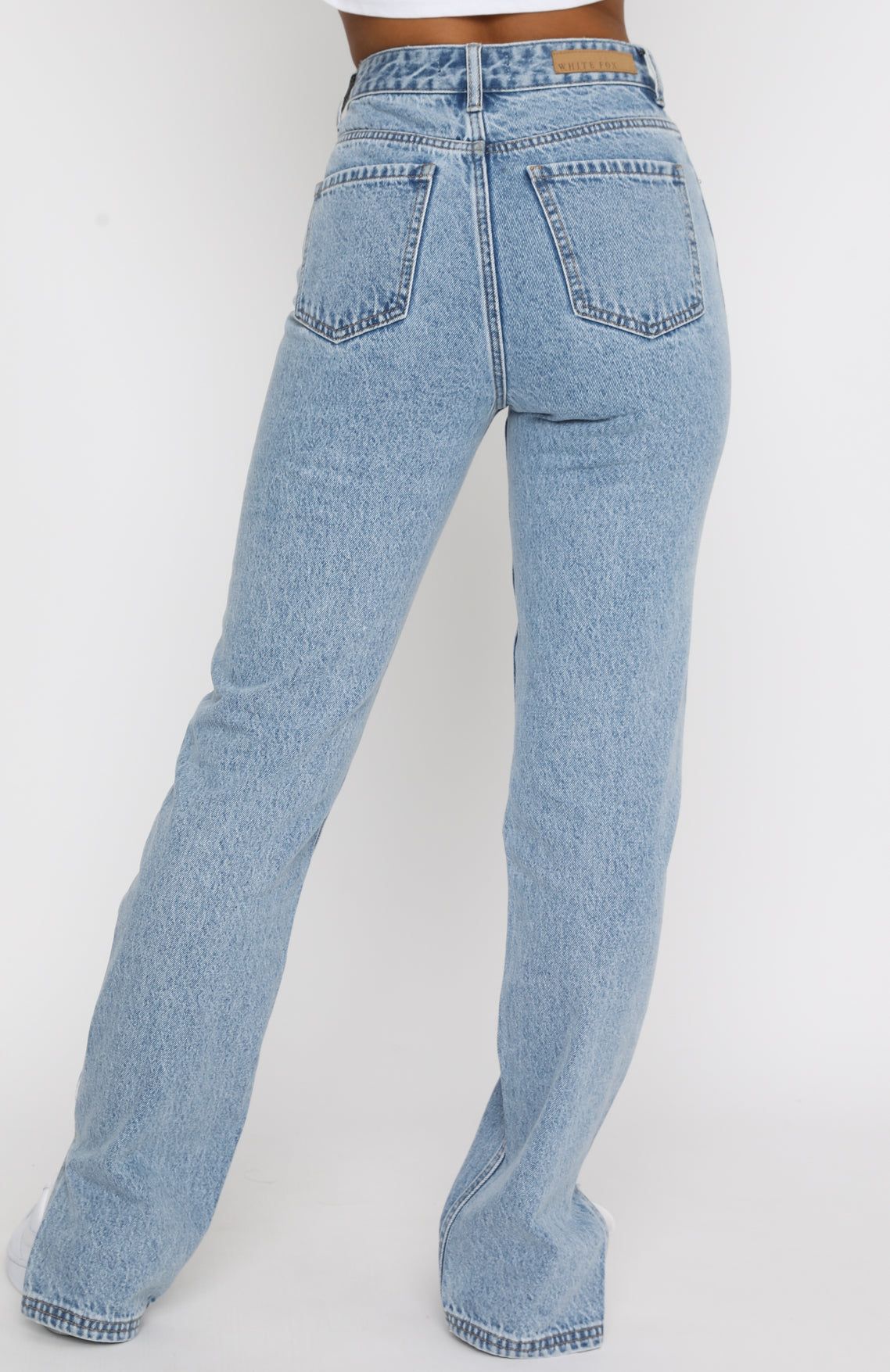 Be Cool High Rise Straight Leg Denim Jeans Washed Blue sold by White Fox Boutique product image thumbnail 4