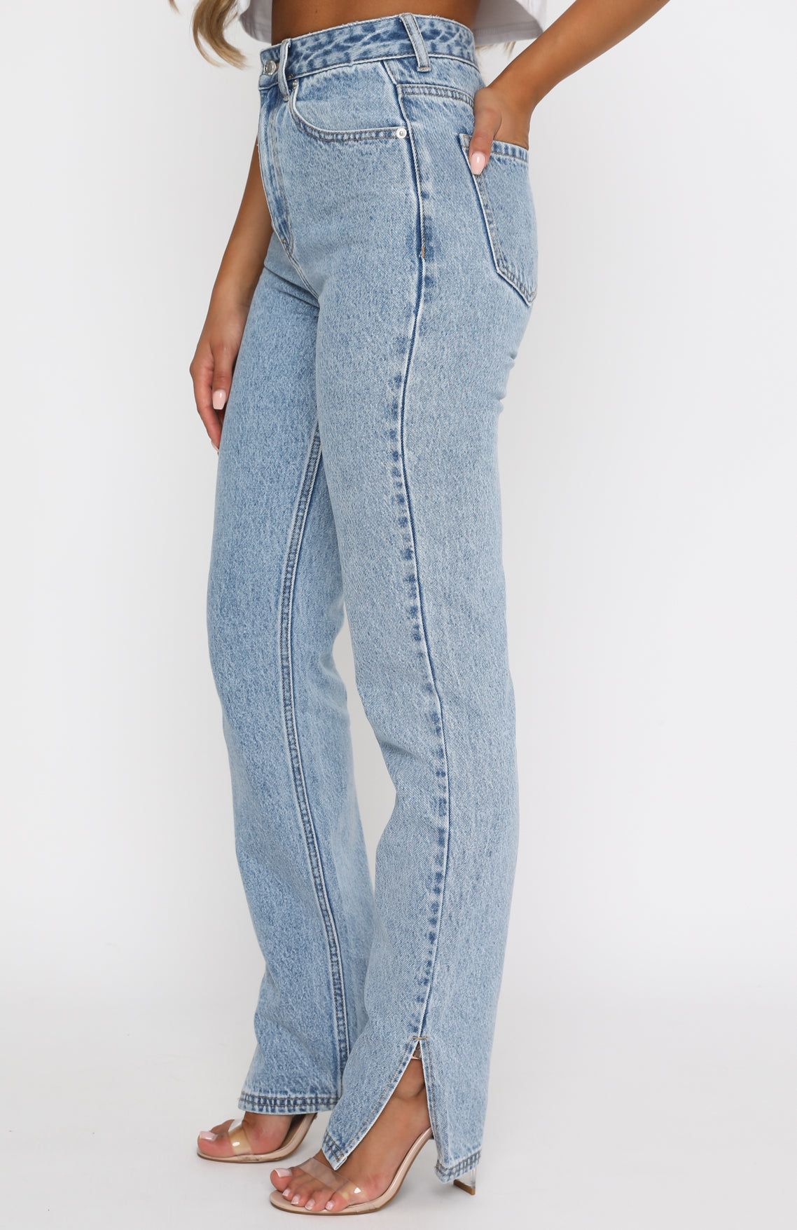 Be Cool High Rise Straight Leg Denim Jeans Washed Blue sold by White Fox Boutique product image thumbnail 8