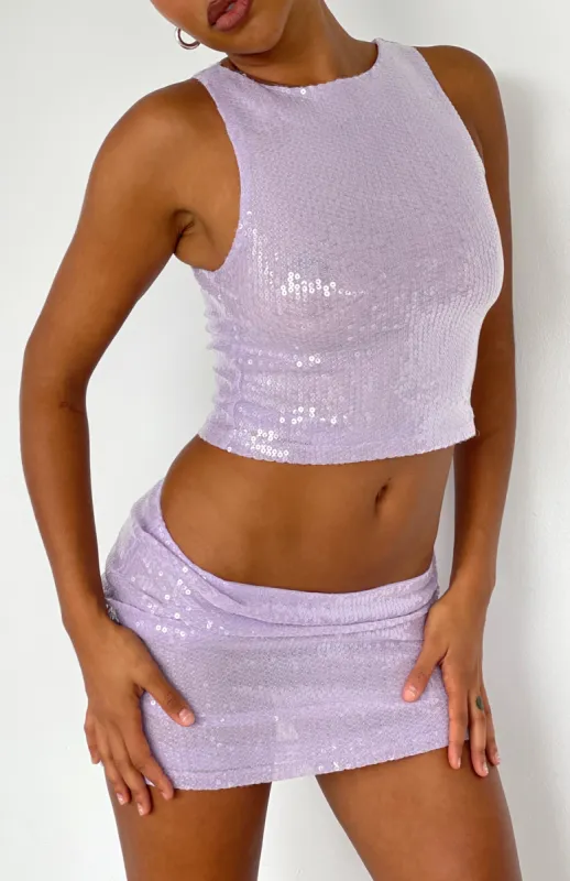 Like You Mean It Sequin Mini Skirt Lilac sold by White Fox Boutique