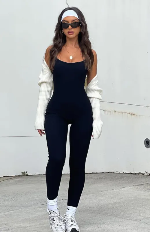 Life Is Short Ribbed Jumpsuit Black sold by White Fox Boutique