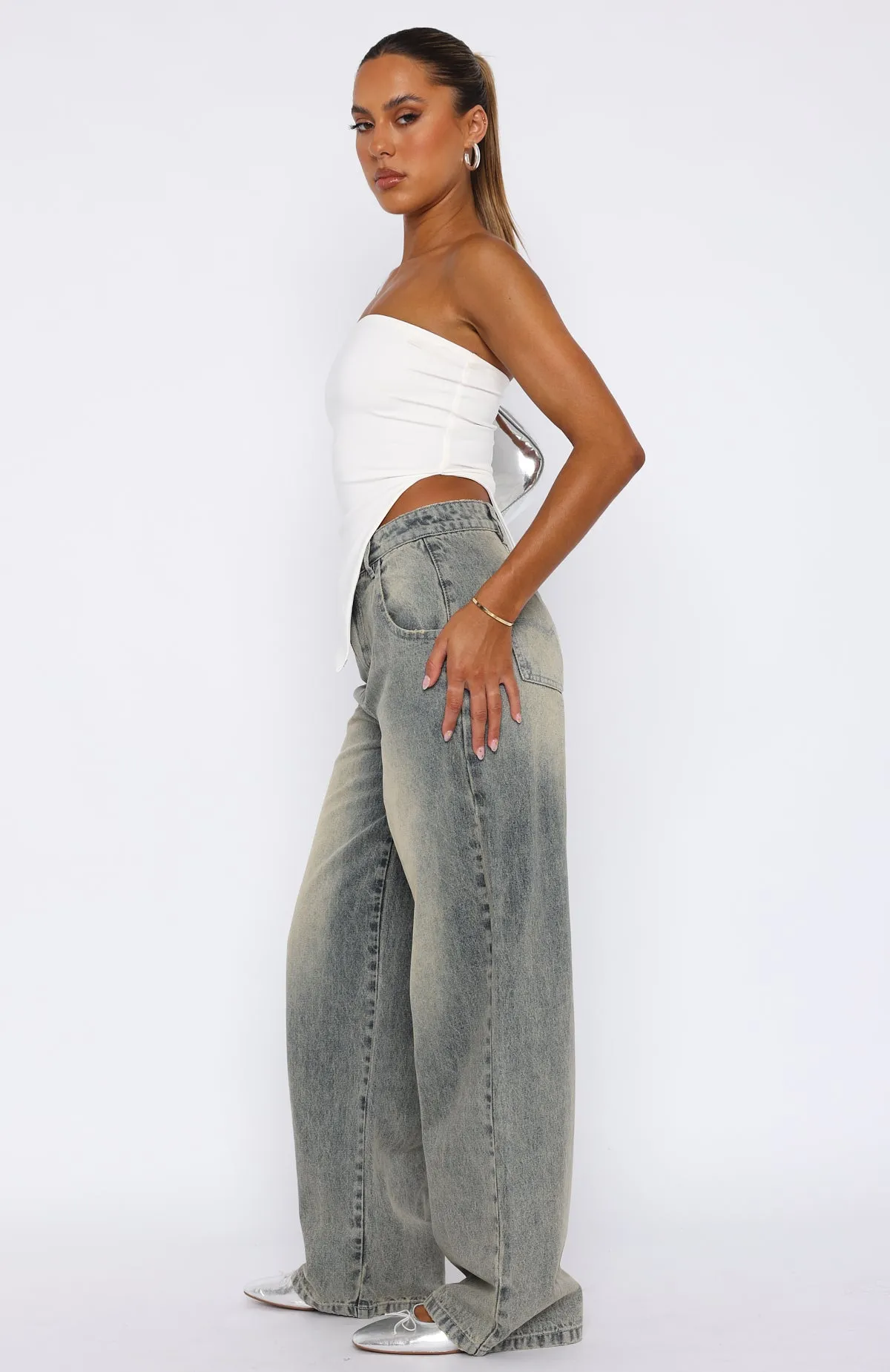 Willow Mid Rise Wide Leg Jeans Sand sold by White Fox Boutique product image thumbnail 3