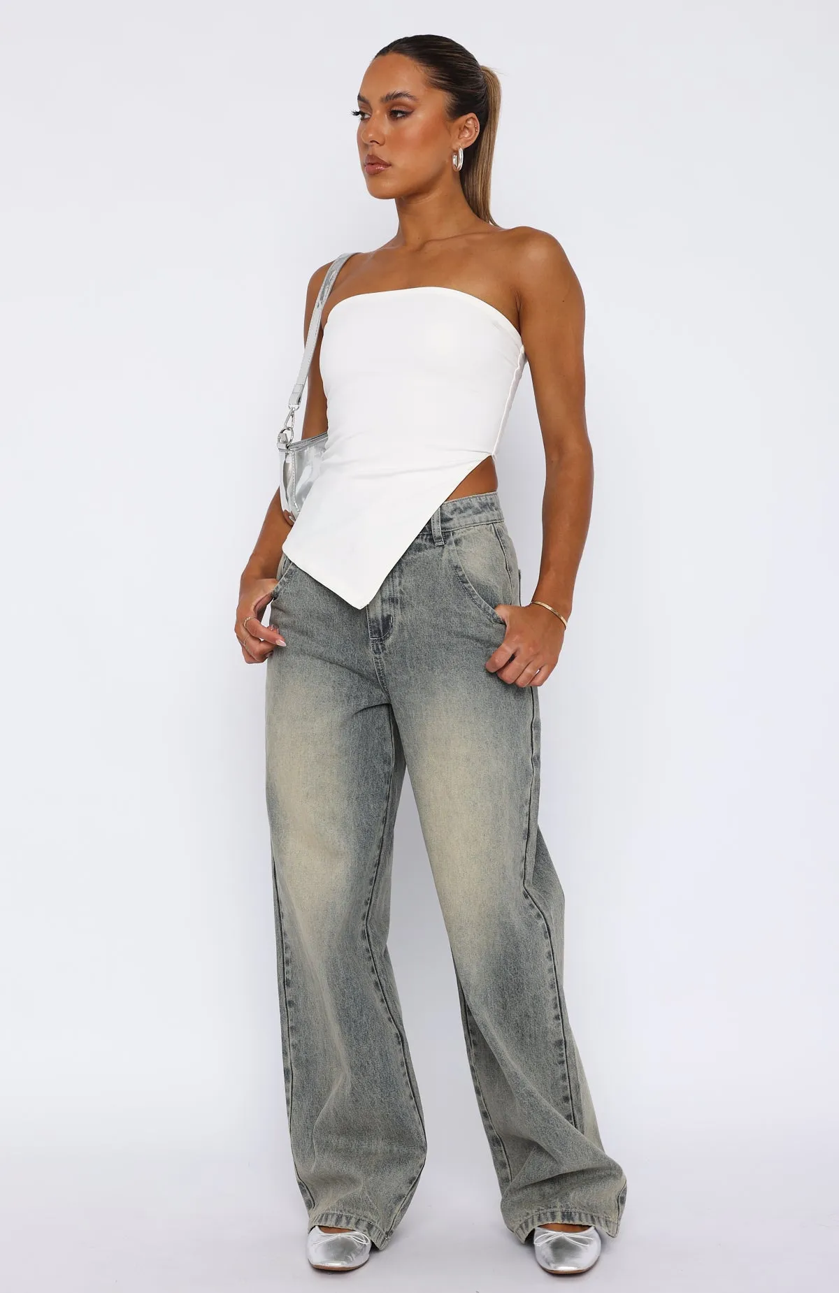 Willow Mid Rise Wide Leg Jeans Sand sold by White Fox Boutique product image thumbnail 2