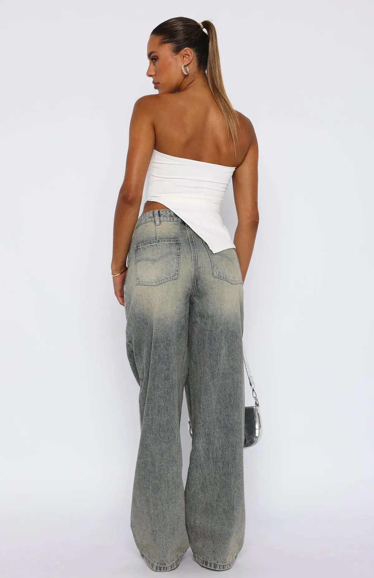 Willow Mid Rise Wide Leg Jeans Sand sold by White Fox Boutique product image thumbnail 4