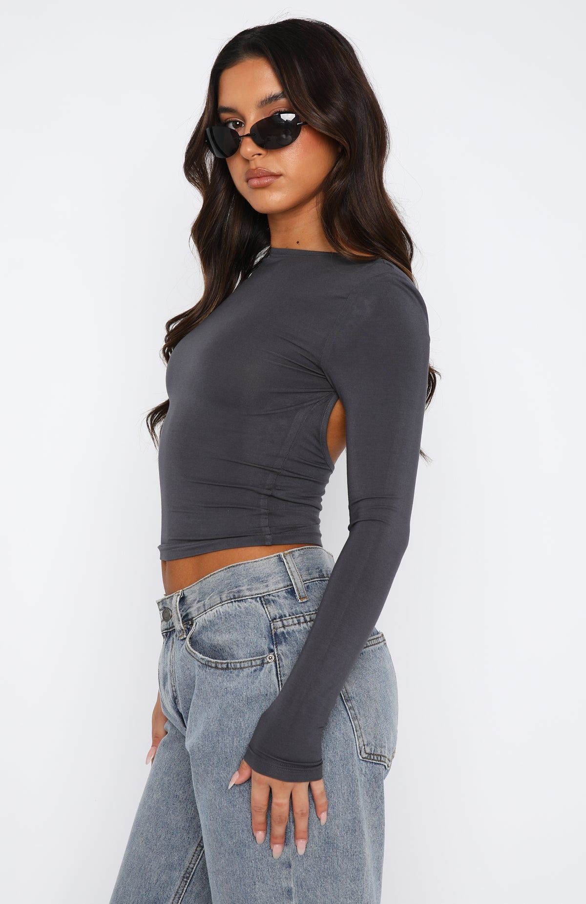 Ever Since Then Long Sleeve Top Charcoal sold by White Fox Boutique product image thumbnail 3