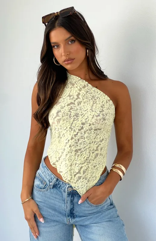 It's A Love Story Lace Top Lemon sold by White Fox Boutique