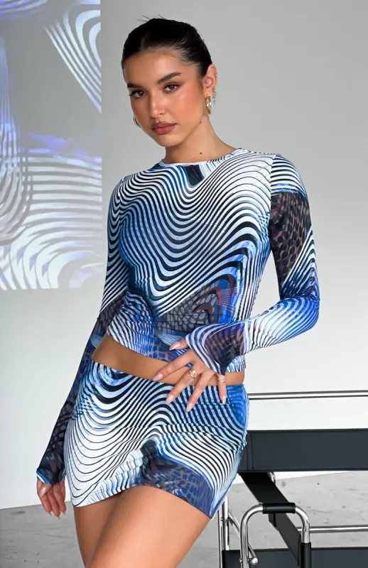 Bring Me Along Mini Skirt Blue Illusion made by White Fox Boutique