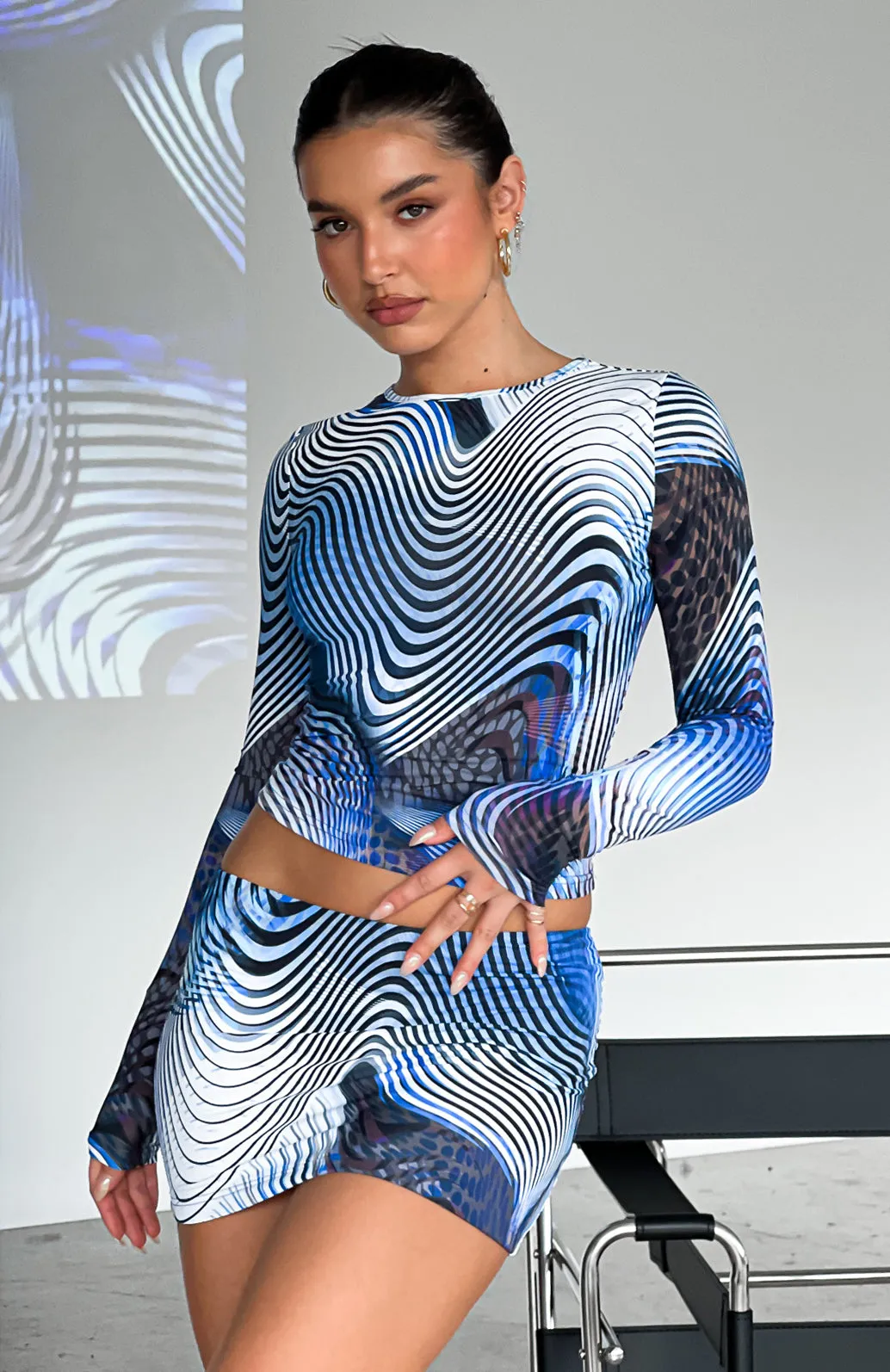 Bring Me Along Mini Skirt Blue Illusion sold by White Fox Boutique