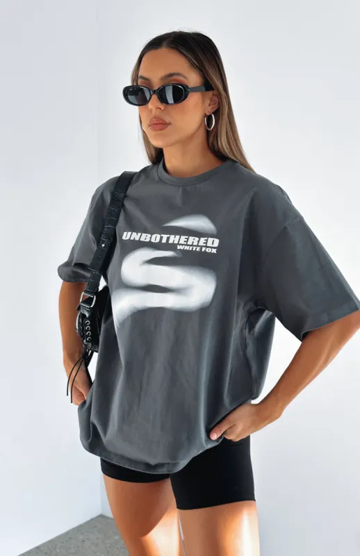 She's Unbothered Oversized Tee Charcoal sold by White Fox Boutique