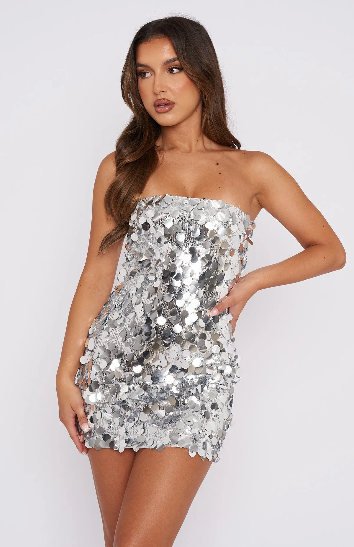 On A Night Like This Mini Dress Silver sold by White Fox Boutique product image thumbnail 2