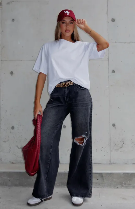 Harley Mid Rise Wide Leg Jeans Black Acid Wash sold by White Fox Boutique